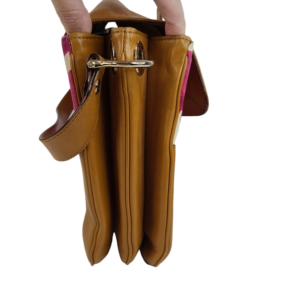 Kate Spade New York brown leather & pink abstract floral shoulder bag - Picture 7 of 16